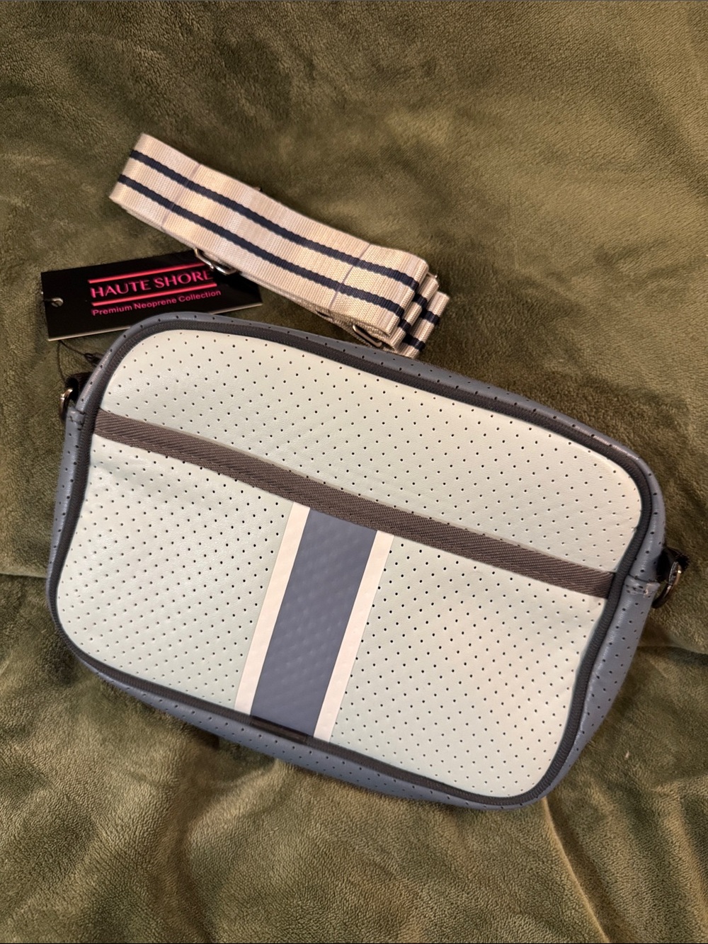 HAUTE SHORE Light Blue & Navy Perforated Neoprene Messenger Bag
